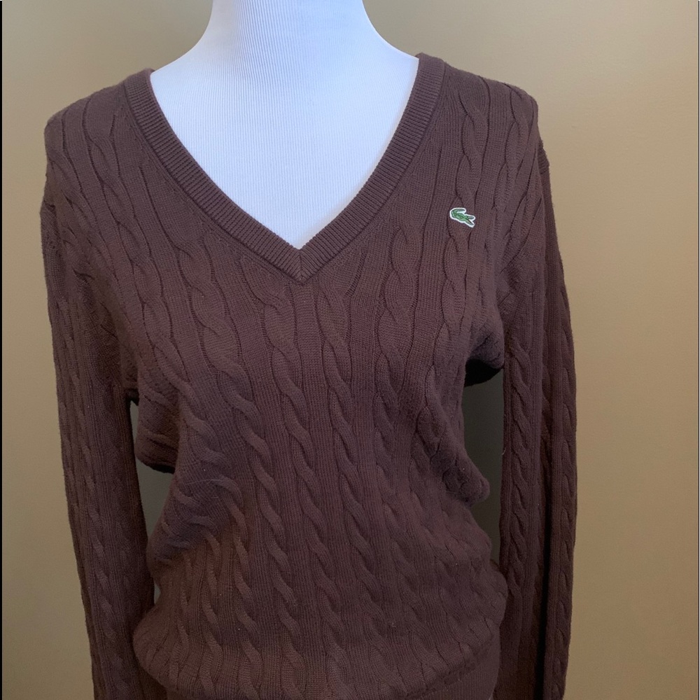 Lacoste cable V neck sweater